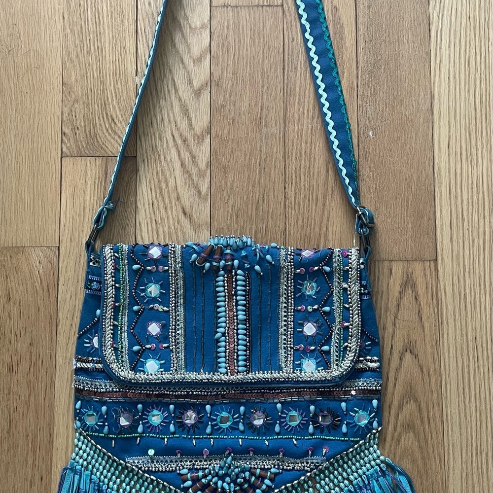 Embroidered Blue Shoulder Bag